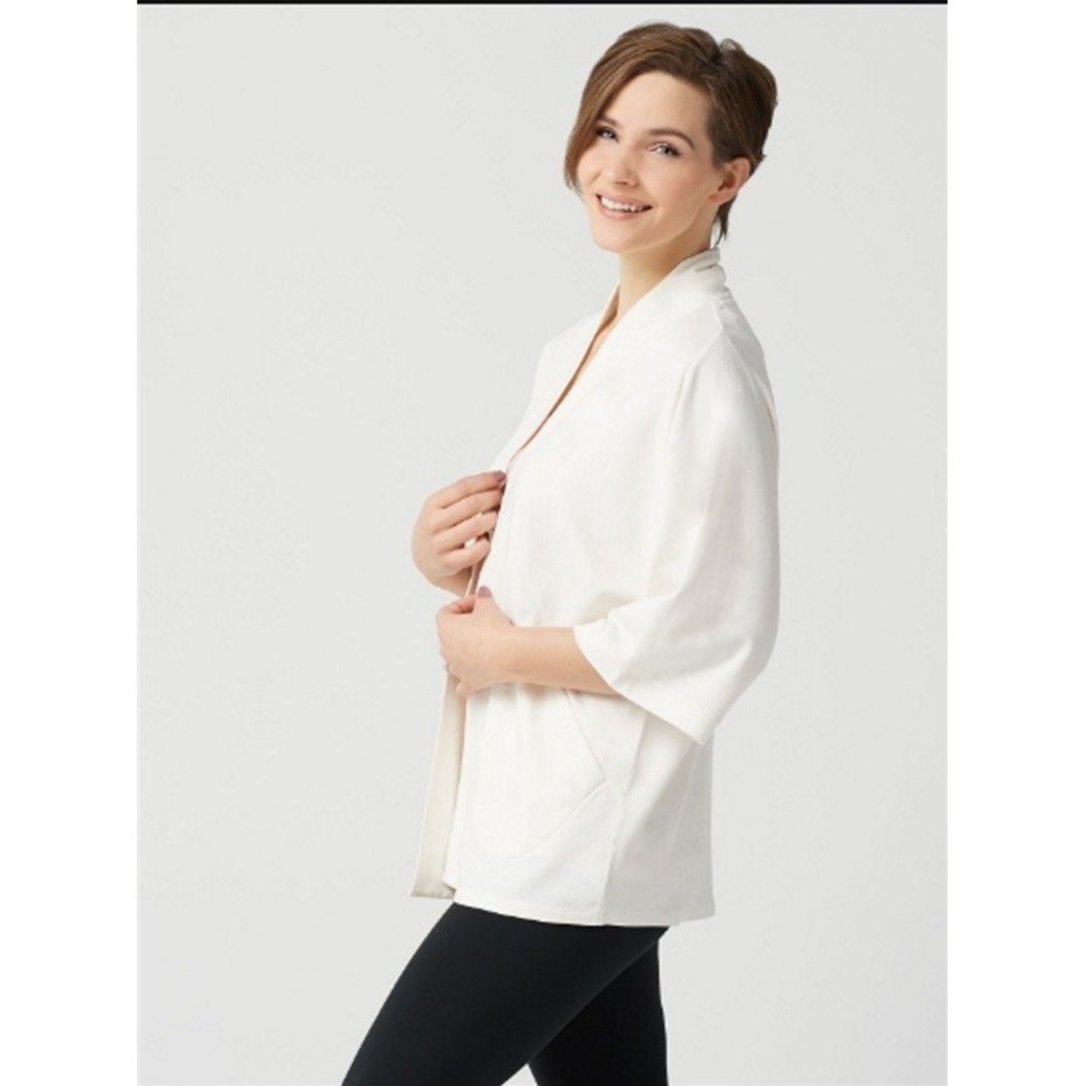 New Anybody S French Terry Open Front Topper Kimono Cream #75261